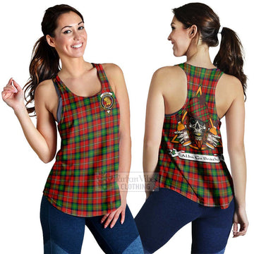 Fairlie Tartan Women's Racerback Tanks with Family Crest and Bearded Skull Holding Bottles of Whiskey