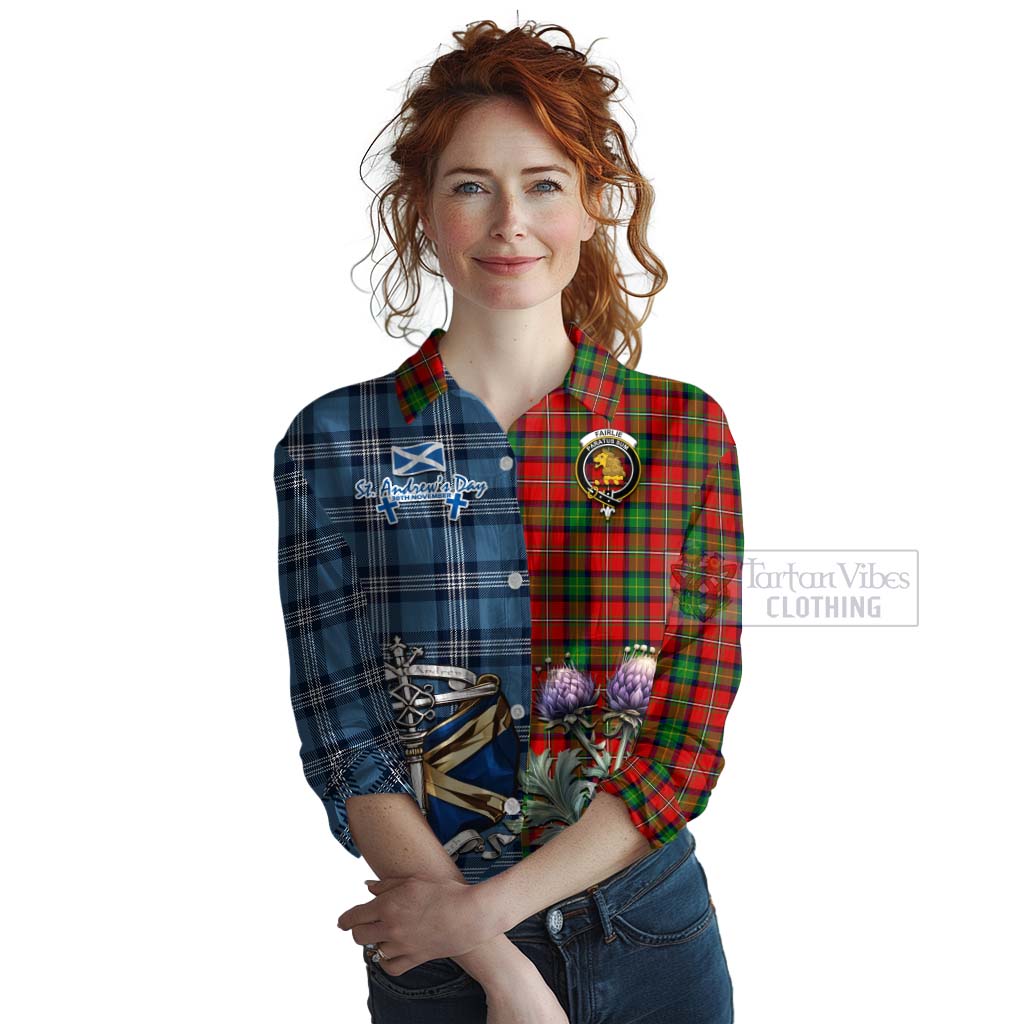 Tartan Vibes Clothing Fairlie Tartan Women's Casual Shirt Happy St. Andrew's Day Half Tartan Style