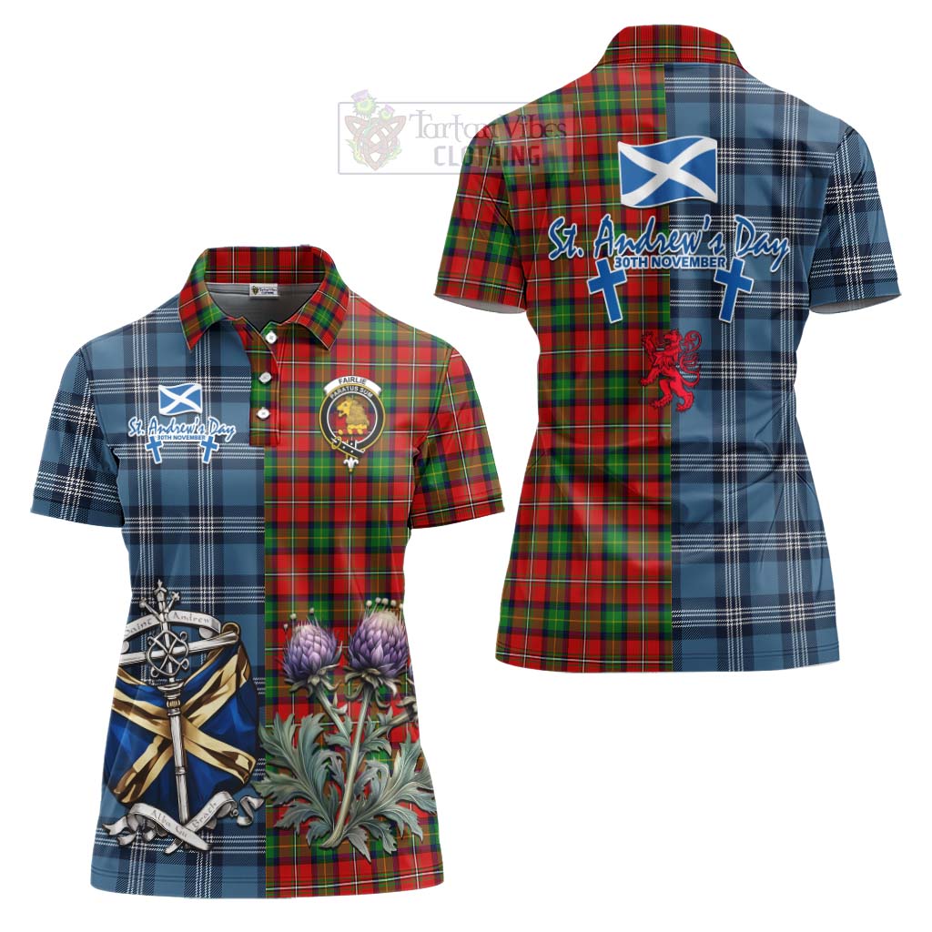 Tartan Vibes Clothing Fairlie Tartan Women's Polo Shirt Happy St. Andrew's Day Half Tartan Style