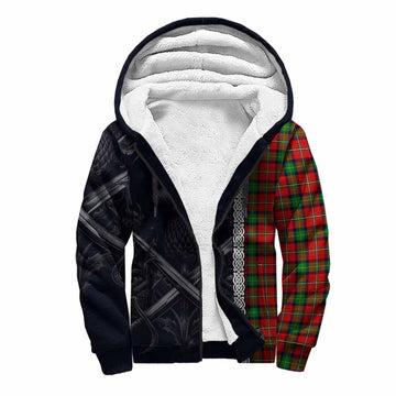 Fairlie Tartan Sherpa Hoodie with Family Crest Cross Sword Thistle Celtic Vibes