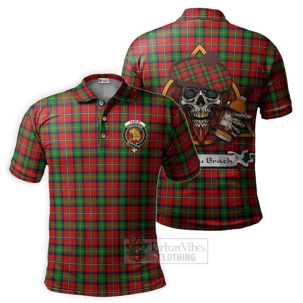 Tartan Vibes Clothing Fairlie Tartan Polo Shirt with Family Crest and Bearded Skull Holding Bottles of Whiskey