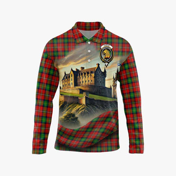 Fairlie Tartan Family Crest Long Sleeve Polo Shirt with Scottish Ancient Castle Style Unisex - Tartan Vibes Clothing