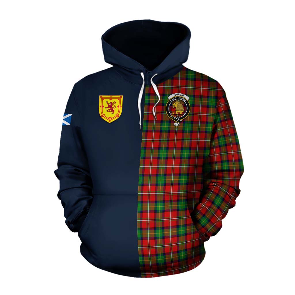 Tartan Vibes Clothing Fairlie Tartan Cotton Hoodie Alba with Scottish Lion Royal Arm Half Style