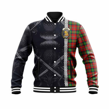 Fairlie Tartan Baseball Jacket with Family Crest Cross Sword Thistle Celtic Vibes