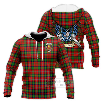 Fairlie Tartan Knitted Hoodie with Family Crest Celtic Skull Style