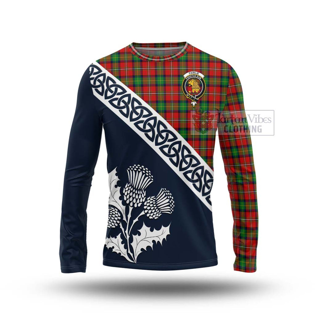 Tartan Vibes Clothing Fairlie Tartan Long Sleeve T-Shirt Featuring Thistle and Scotland Map