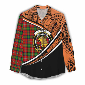 Fairlie Crest Tartan Women's Casual Shirt with Polynesian Vibes Style - Orange Version