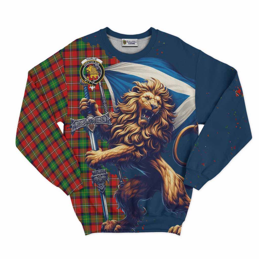 Tartan Vibes Clothing Fairlie Tartan Family Crest Sweatshirt with Scottish Majestic Lion