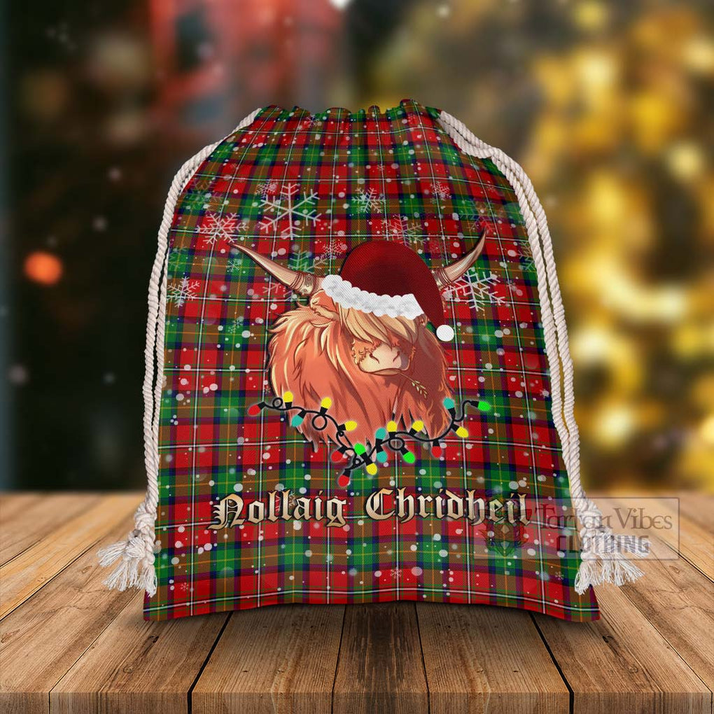 Tartan Vibes Clothing Fairlie Tartan Christmas Santa's Bag with Highland Cow