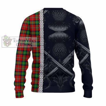 Fairlie Tartan Knitted Sweater with Family Crest Cross Sword Thistle Celtic Vibes