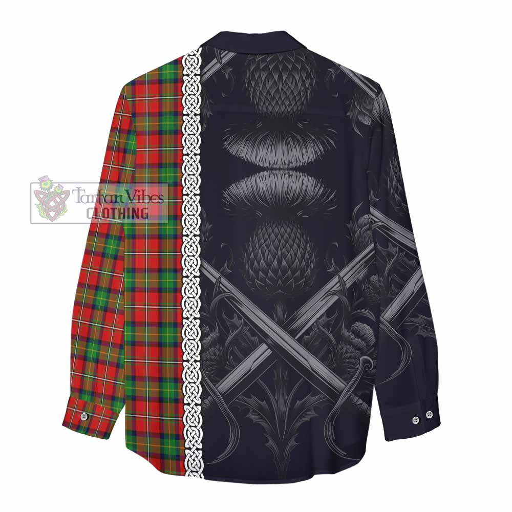 Tartan Vibes Clothing Fairlie Tartan Women's Casual Shirt with Family Crest Cross Sword Thistle Celtic Vibes