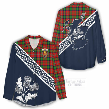 Fairlie Tartan Women's Casual Shirt Featuring Thistle and Scotland Map