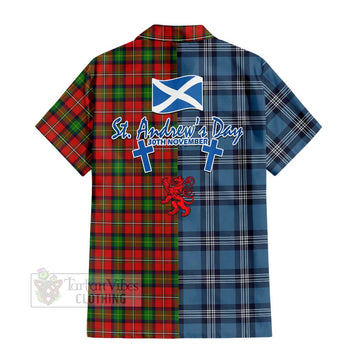 Fairlie Tartan Short Sleeve Button Shirt Happy St. Andrew's Day Half Tartan Style