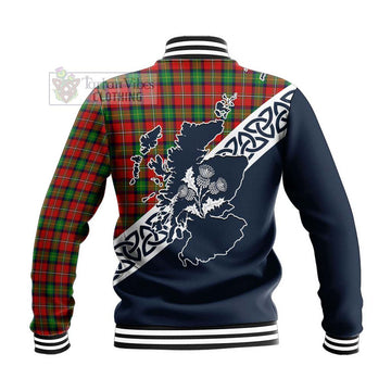 Fairlie Tartan Baseball Jacket Featuring Thistle and Scotland Map