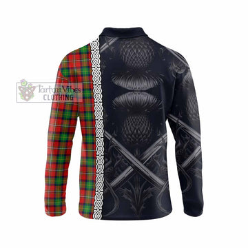 Fairlie Tartan Long Sleeve Polo Shirt with Family Crest Cross Sword Thistle Celtic Vibes