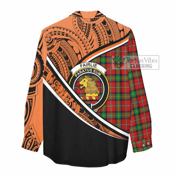 Fairlie Crest Tartan Women's Casual Shirt with Polynesian Vibes Style - Orange Version