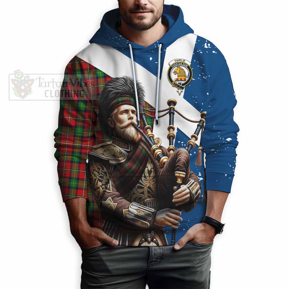 Tartan Vibes Clothing Fairlie Tartan Hoodie with Family Crest Scottish Bagpiper Vibes