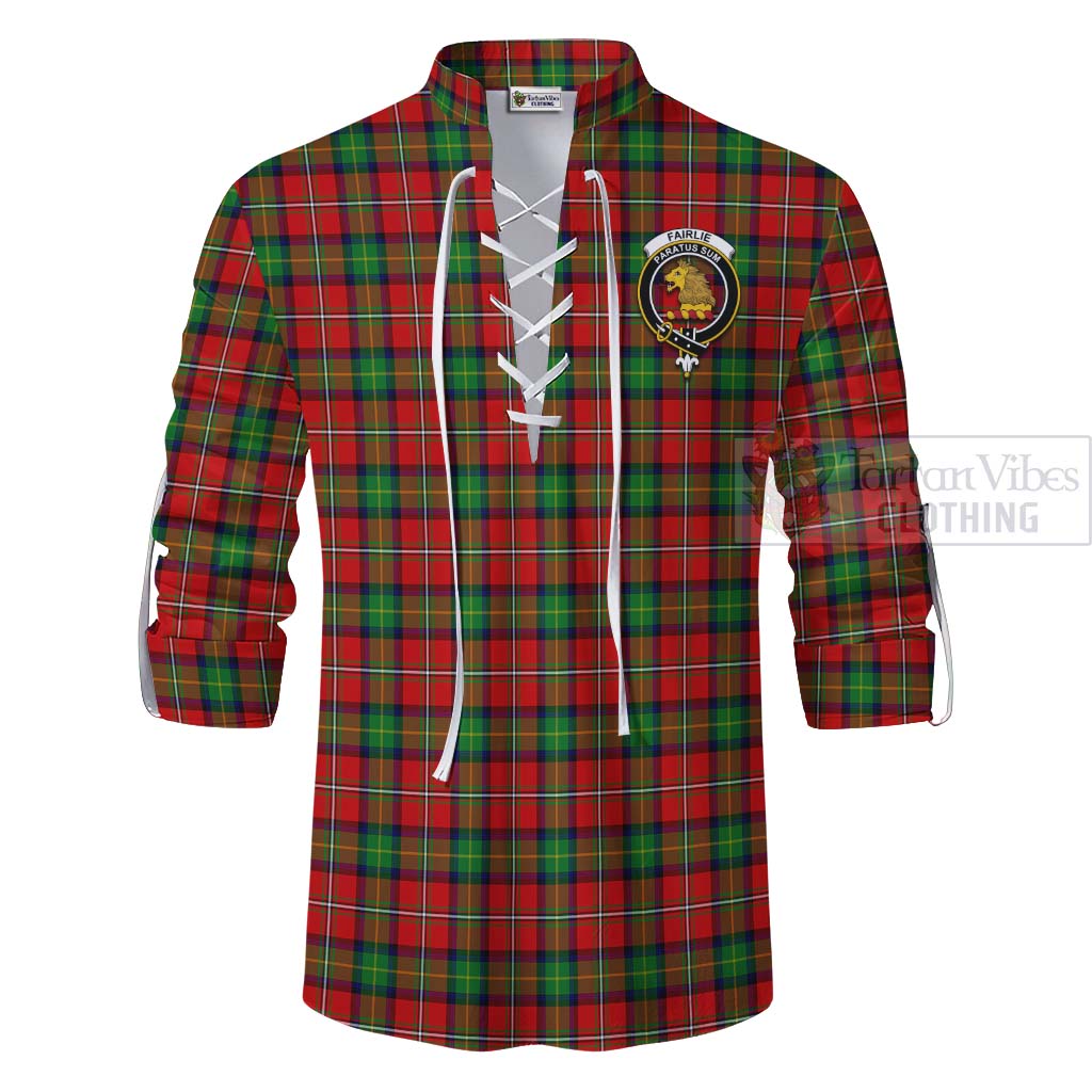 Tartan Vibes Clothing Fairlie Tartan Ghillie Kilt Shirt with Family Crest Celtic Skull Style