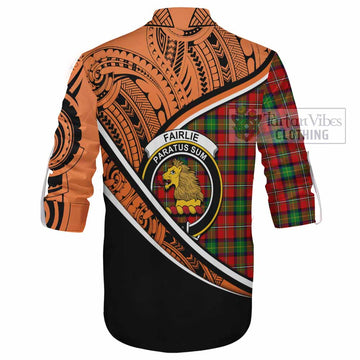 Fairlie Crest Tartan Ghillie Kilt Shirt with Polynesian Vibes Style - Orange Version