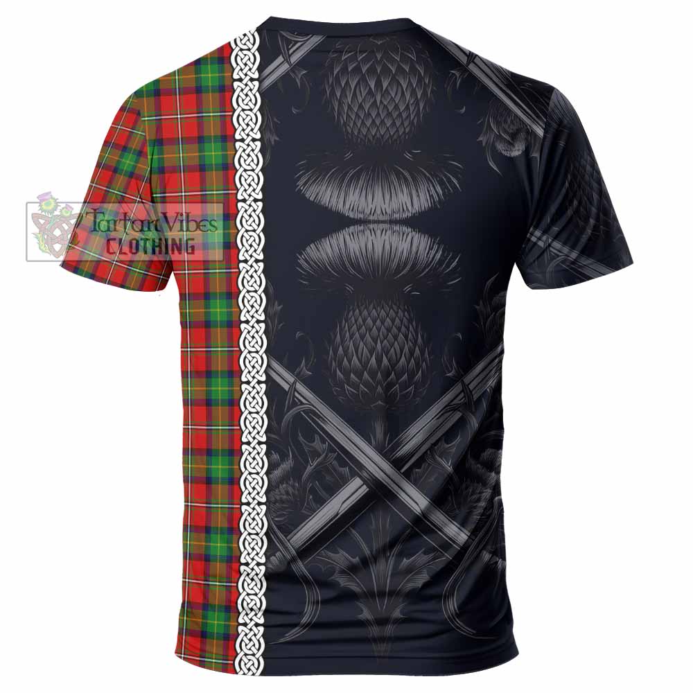 Tartan Vibes Clothing Fairlie Tartan T-Shirt with Family Crest Cross Sword Thistle Celtic Vibes