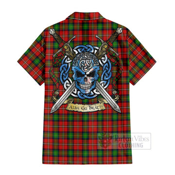 Fairlie Tartan Short Sleeve Button Shirt with Family Crest Celtic Skull Style