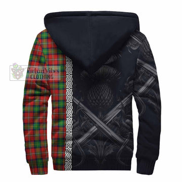 Fairlie Tartan Sherpa Hoodie with Family Crest Cross Sword Thistle Celtic Vibes