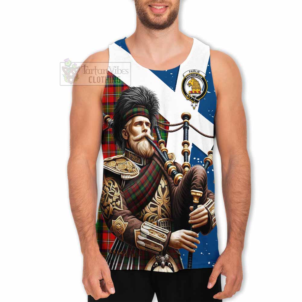 Fairlie Tartan Men's Tank Top with Family Crest Scottish Bagpiper Vibes