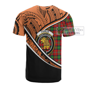 Fairlie Crest Tartan Cotton T-shirt with Polynesian Vibes Style - Orange Version