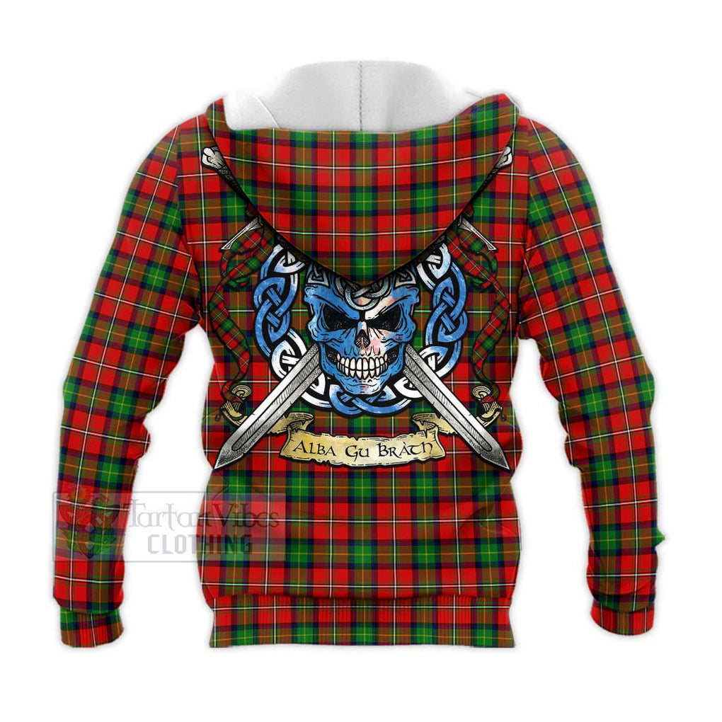 Tartan Vibes Clothing Fairlie Tartan Knitted Hoodie with Family Crest Celtic Skull Style