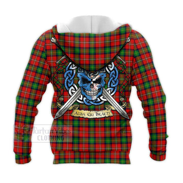 Fairlie Tartan Knitted Hoodie with Family Crest Celtic Skull Style