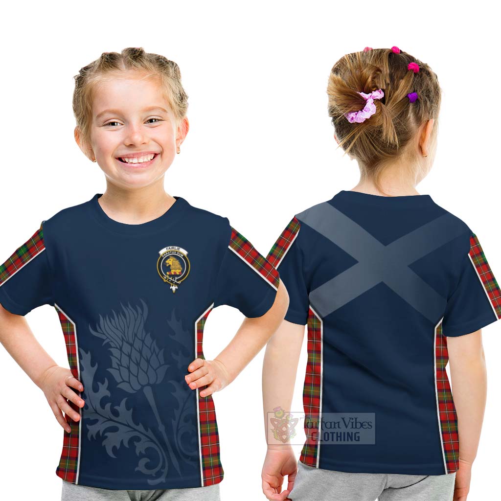 Tartan Vibes Clothing Fairlie Tartan Kid T-Shirt with Family Crest and Scottish Thistle Vibes Sport Style