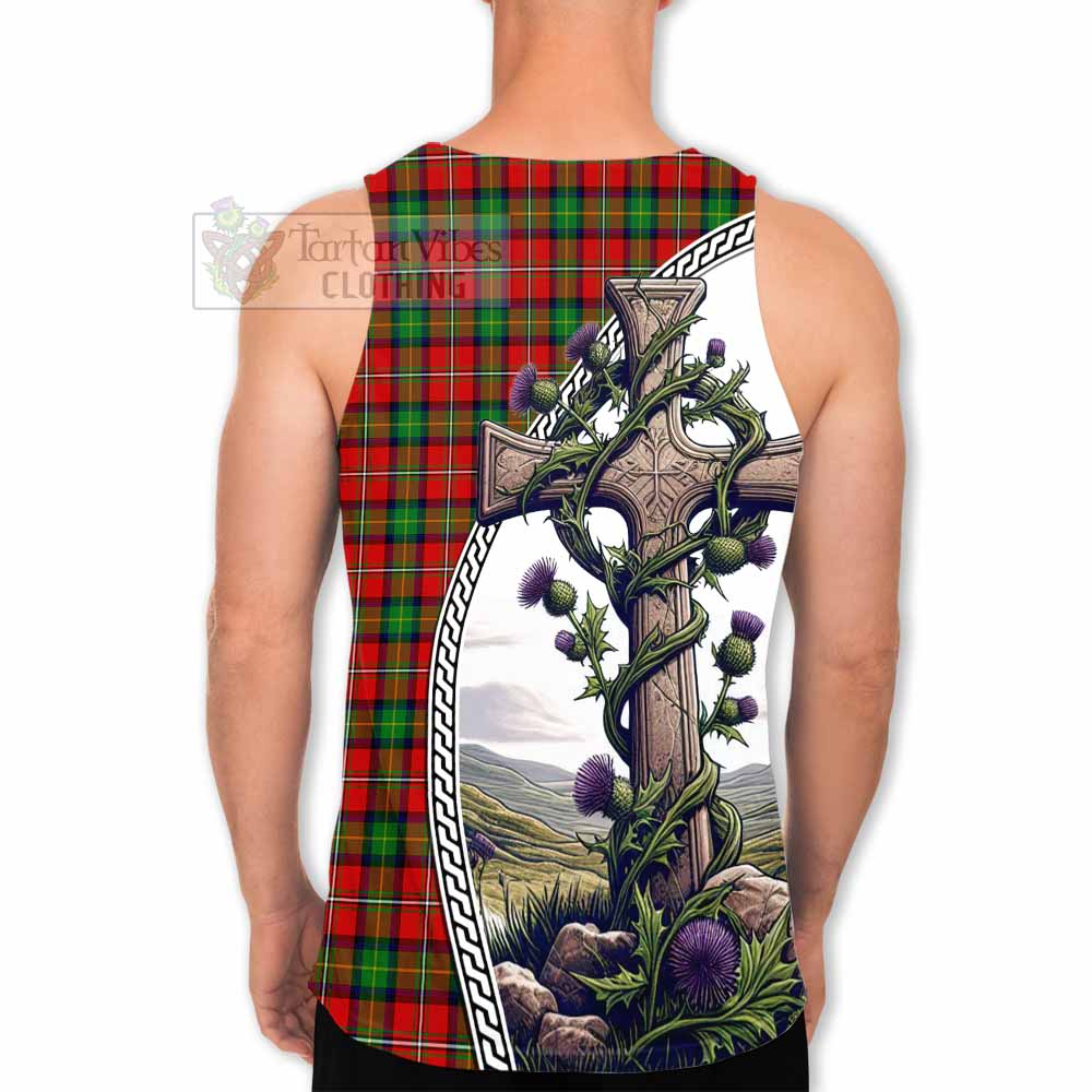 Tartan Vibes Clothing Fairlie Tartan Men's Tank Top with Family Crest and St. Andrew's Cross Accented by Thistle Vines