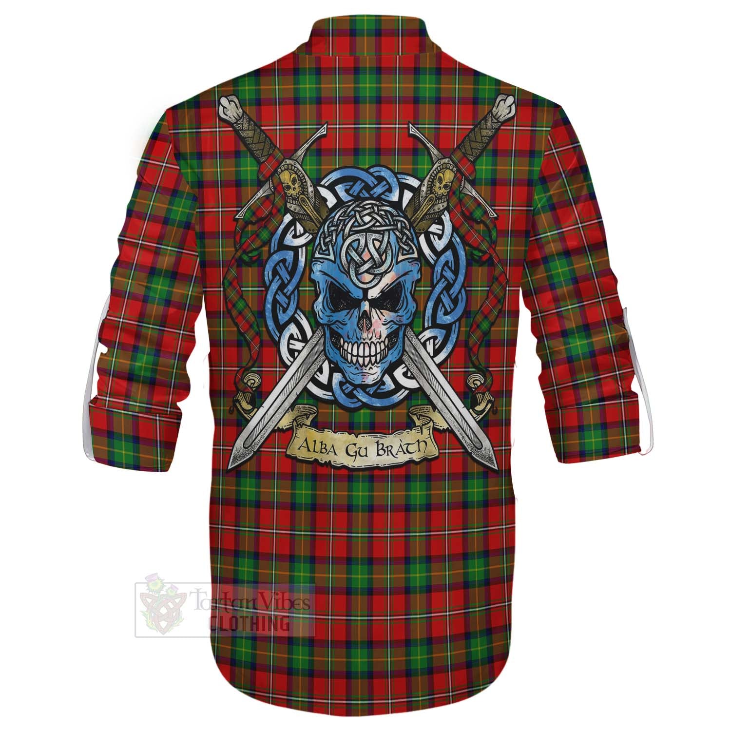 Tartan Vibes Clothing Fairlie Tartan Ghillie Kilt Shirt with Family Crest Celtic Skull Style