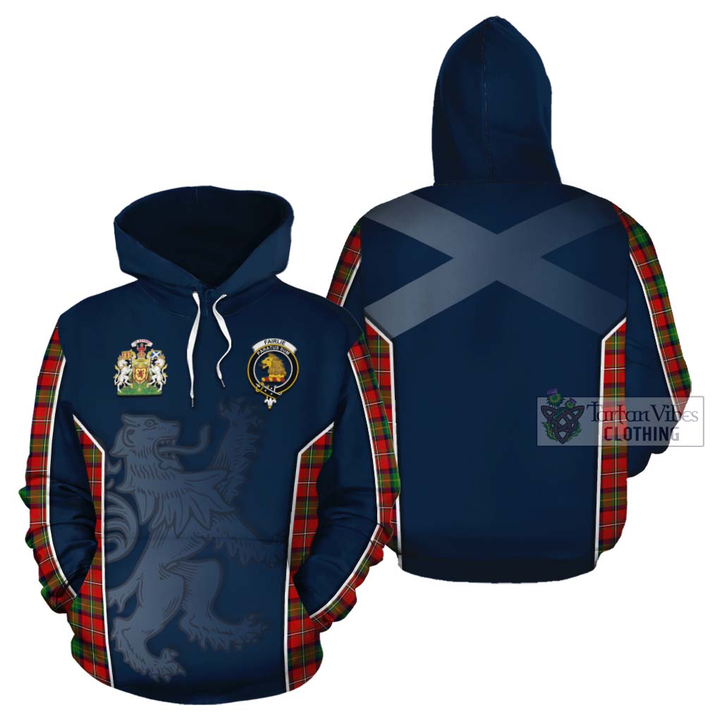 Tartan Vibes Clothing Fairlie Tartan Cotton Hoodie with Family Crest and Lion Rampant Vibes Sport Style