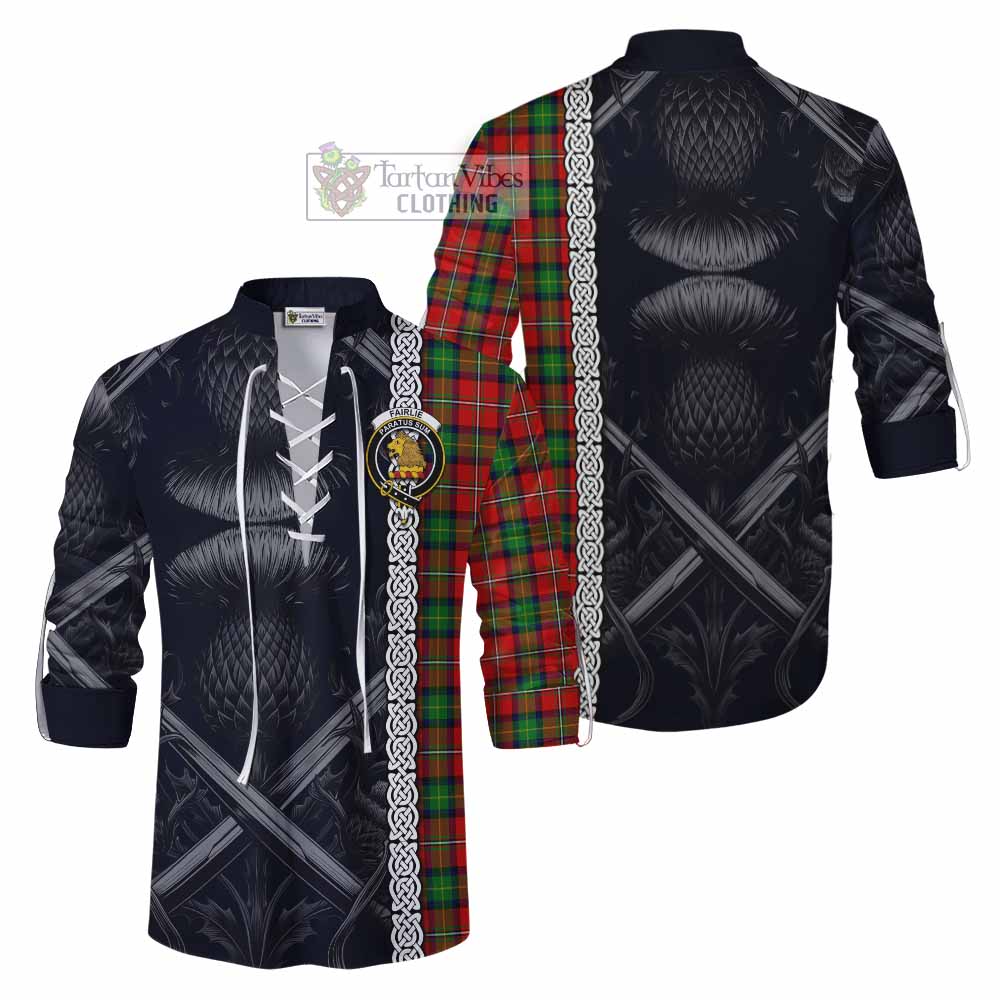 Tartan Vibes Clothing Fairlie Tartan Ghillie Kilt Shirt with Family Crest Cross Sword Thistle Celtic Vibes