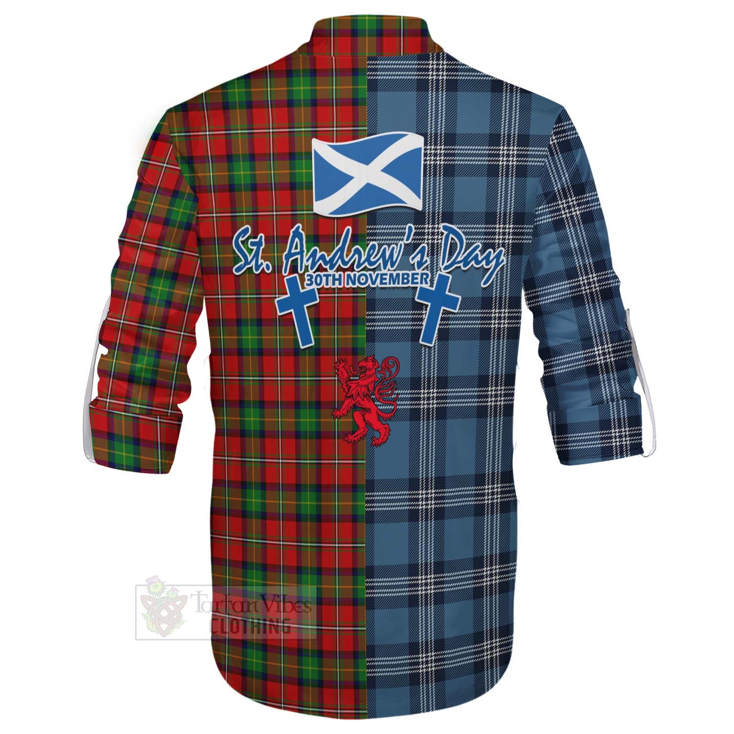 Tartan Vibes Clothing Fairlie Tartan Ghillie Kilt Shirt Happy St. Andrew's Day Half Tartan Style