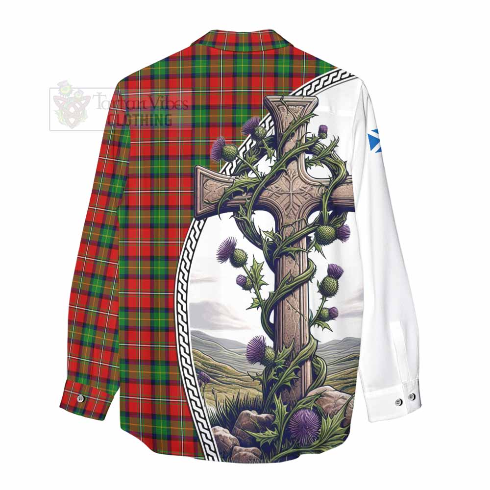 Tartan Vibes Clothing Fairlie Tartan Women's Casual Shirt with Family Crest and St. Andrew's Cross Accented by Thistle Vines