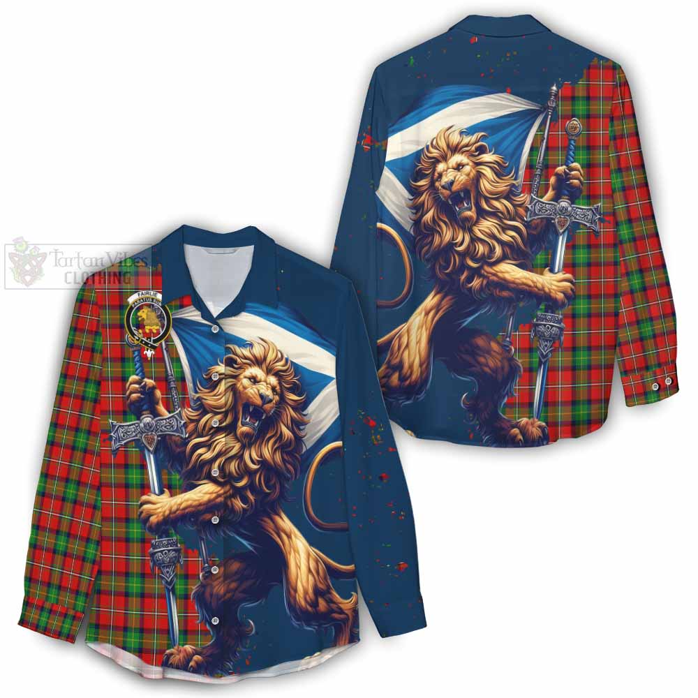 Tartan Vibes Clothing Fairlie Tartan Family Crest Women's Casual Shirt with Scottish Majestic Lion