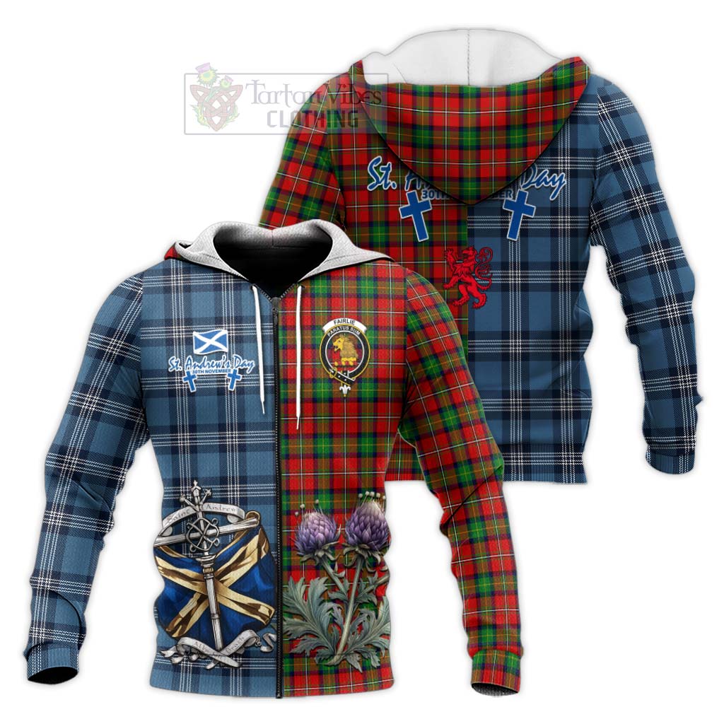 Tartan Vibes Clothing Fairlie Tartan Knitted Hoodie Happy St. Andrew's Day Half Tartan Style