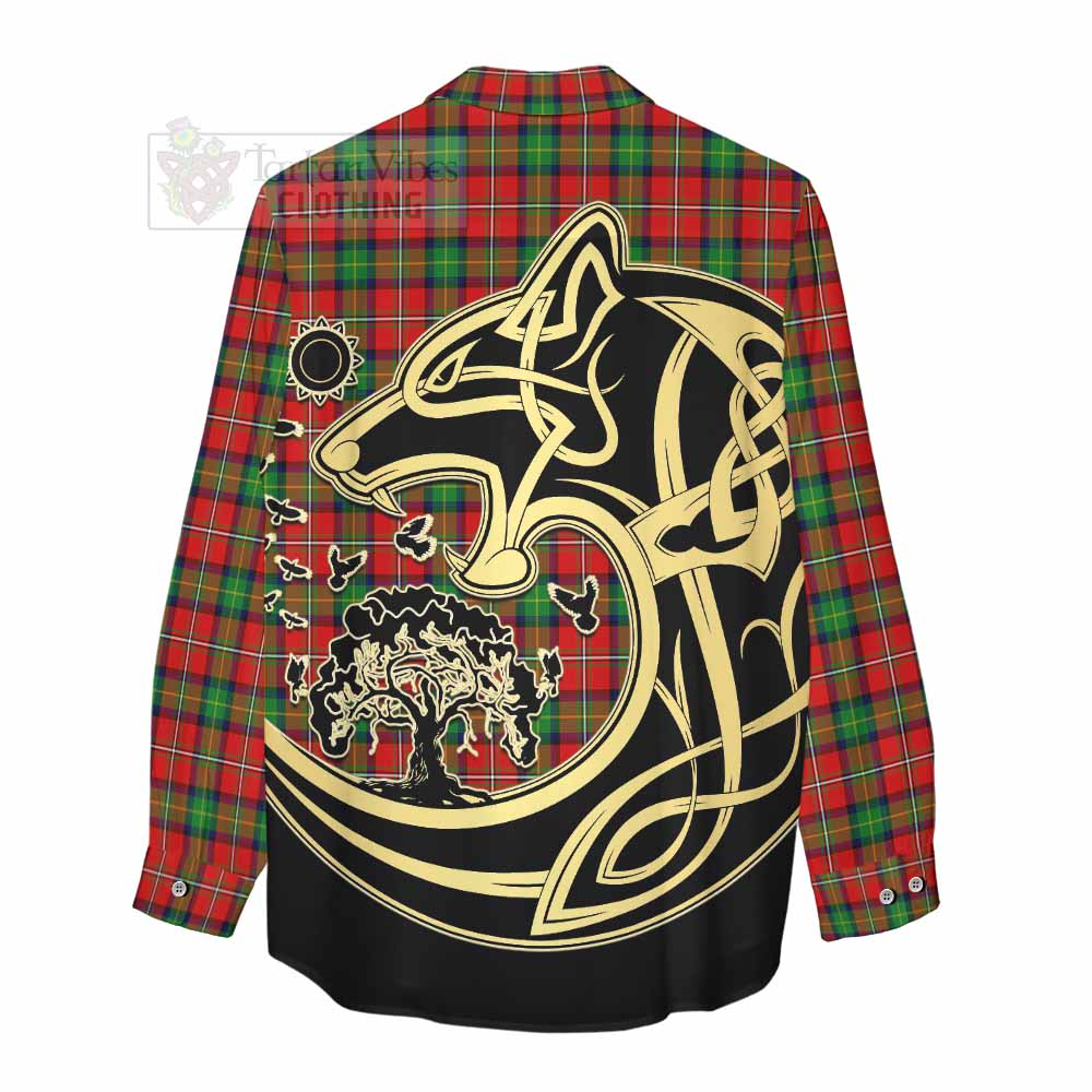 Tartan Vibes Clothing Fairlie Tartan Women's Casual Shirt with Family Crest Celtic Wolf Style