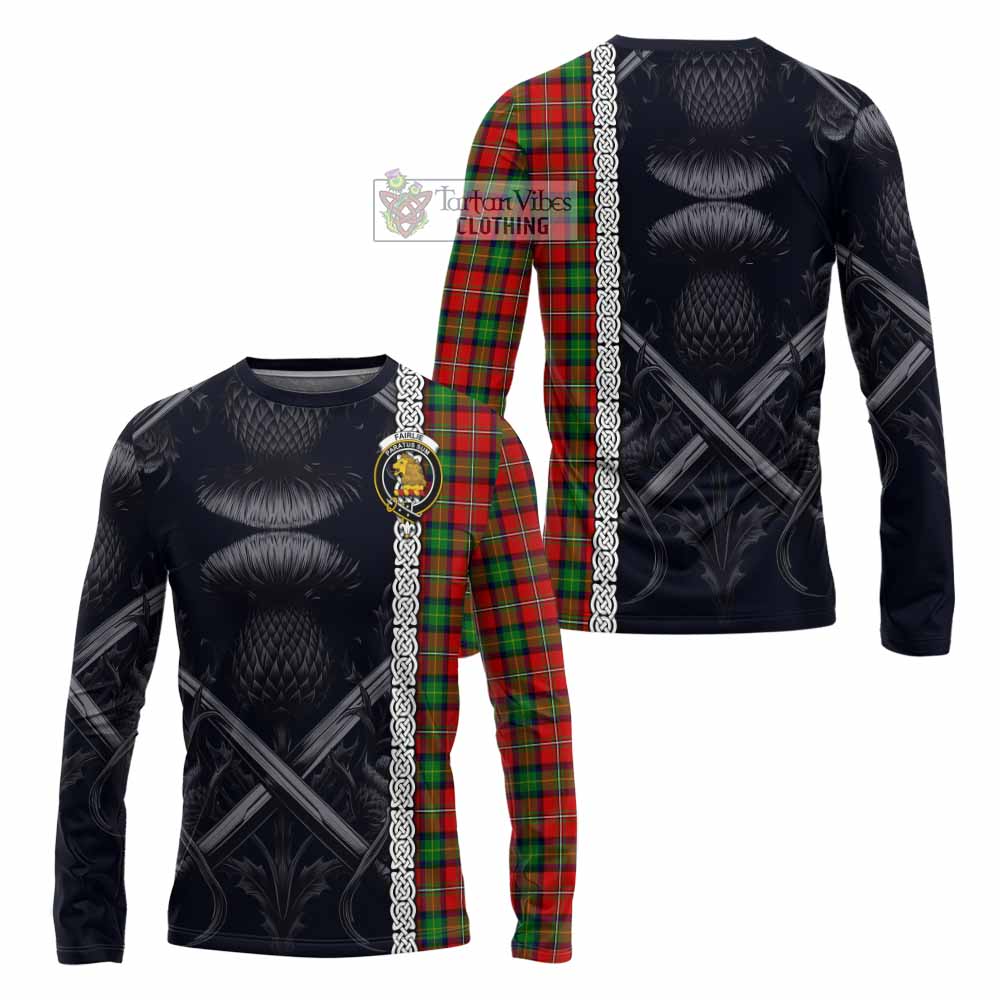 Tartan Vibes Clothing Fairlie Tartan Long Sleeve T-Shirt with Family Crest Cross Sword Thistle Celtic Vibes