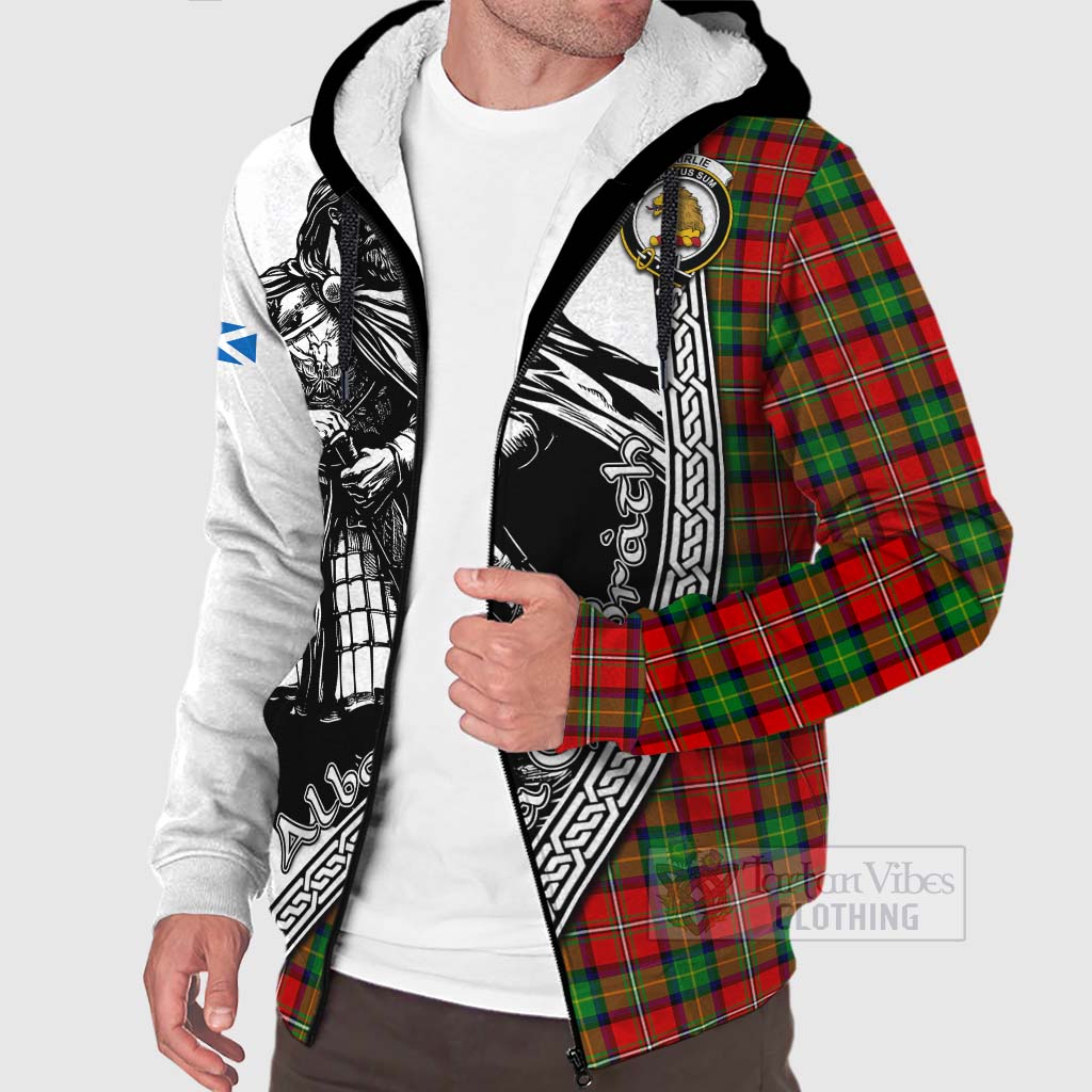 Tartan Vibes Clothing Fairlie Tartan Clan Crest Sherpa Hoodie with Highlander Warrior Celtic Style