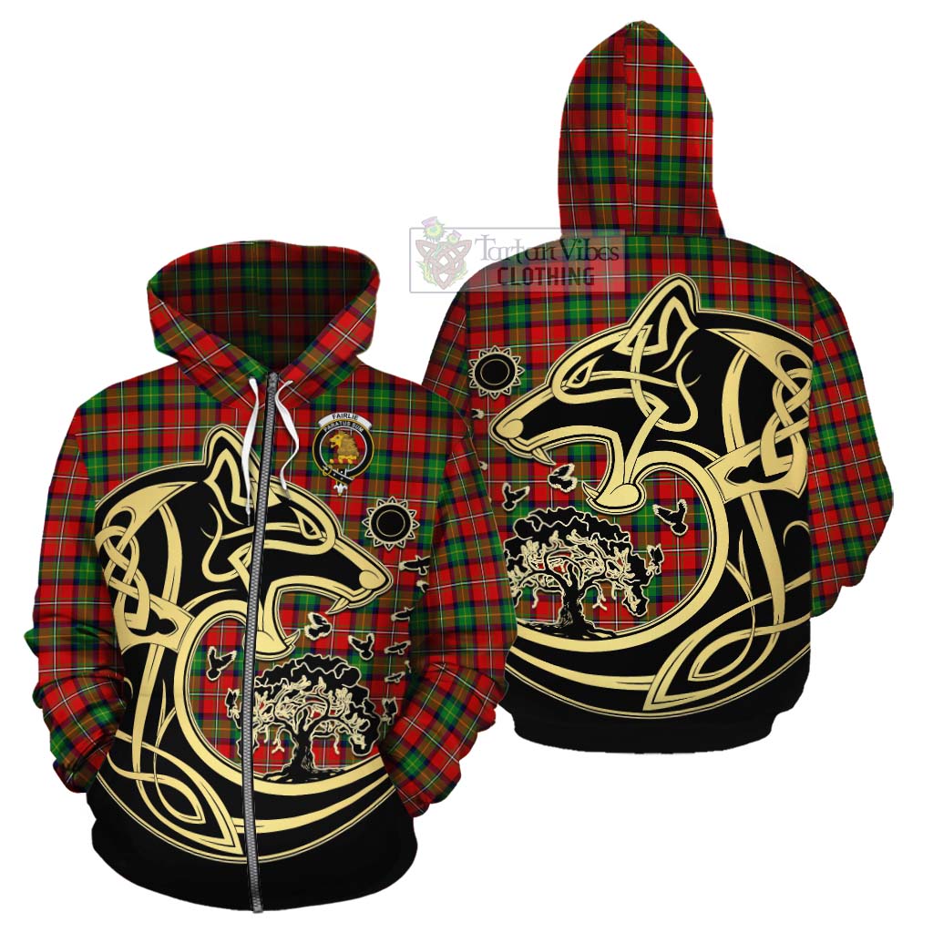 Tartan Vibes Clothing Fairlie Tartan Cotton Hoodie with Family Crest Celtic Wolf Style