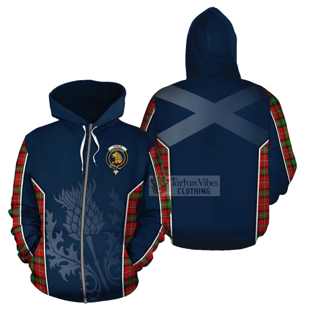 Tartan Vibes Clothing Fairlie Tartan Cotton Hoodie with Family Crest and Scottish Thistle Vibes Sport Style