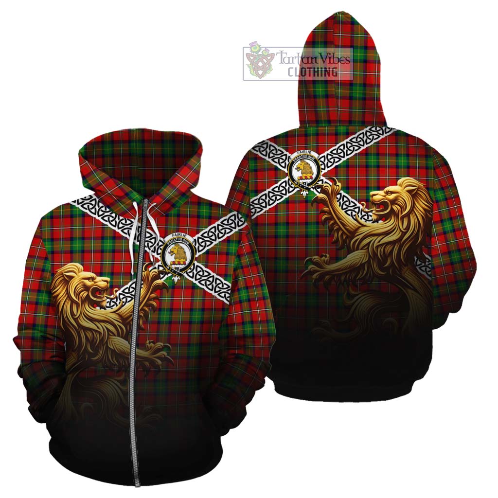 Fairlie Crest Tartan Cotton Hoodie with Golden Lion Emblem Celtic Style Zip Hoodie - Tartan Vibes Clothing
