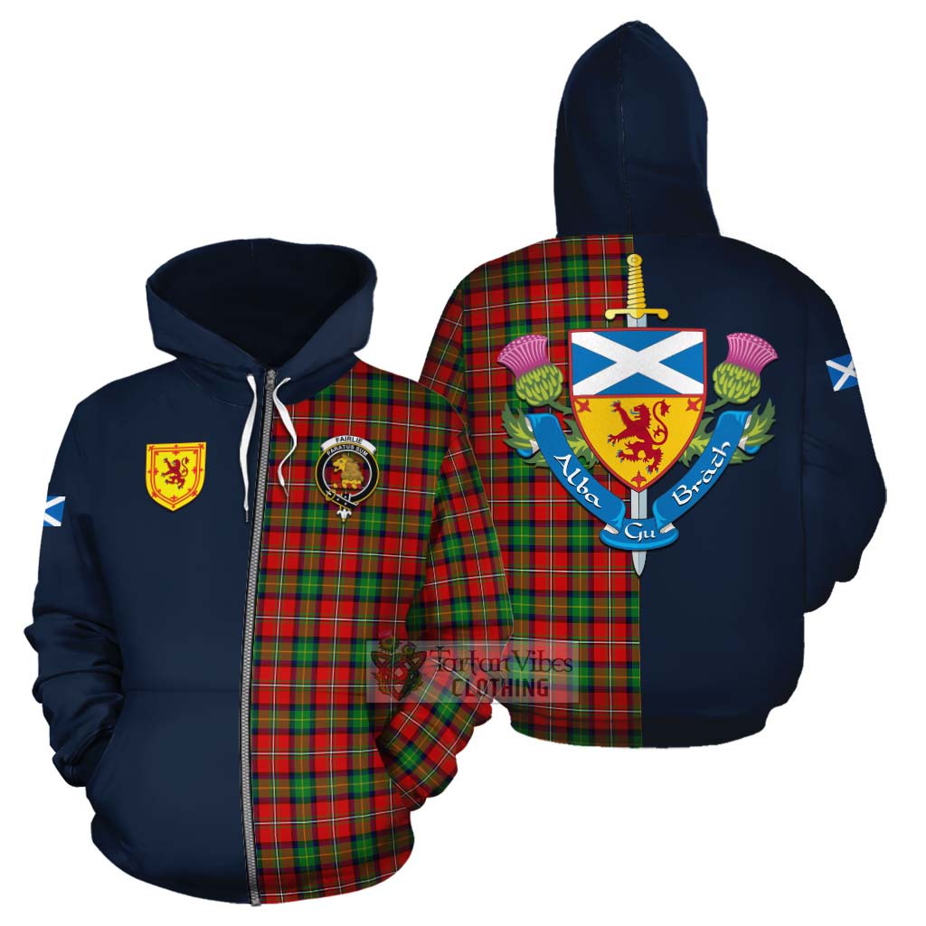 Tartan Vibes Clothing Fairlie Tartan Cotton Hoodie Alba with Scottish Lion Royal Arm Half Style