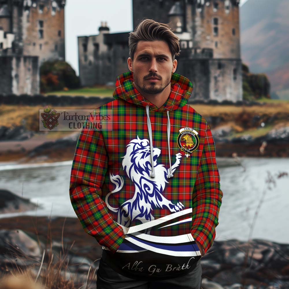 Tartan Vibes Clothing Fairlie Tartan Cotton Hoodie with Alba Gu Brath Regal Lion Emblem