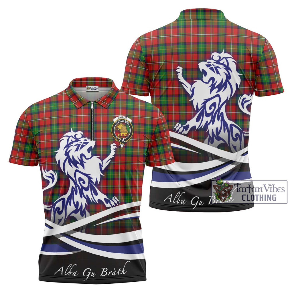 Fairlie Tartan Zipper Polo Shirt with Alba Gu Brath Regal Lion Emblem Unisex - Tartanvibesclothing Shop