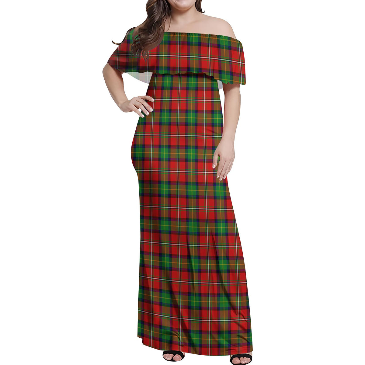 Fairlie Tartan Off Shoulder Long Dress Women's Dress - Tartan Vibes Clothing