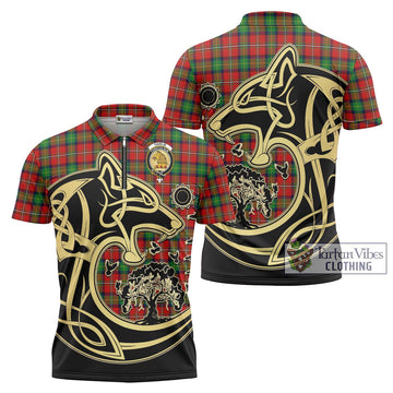 Fairlie Tartan Zipper Polo Shirt with Family Crest Celtic Wolf Style